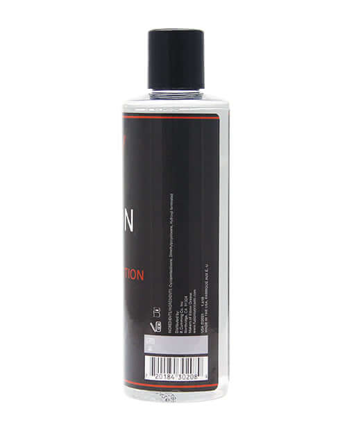 Elbow Grease Fusion Deep Action Silicone Lubricant 8.4 Oz bottle, showcasing its sleek design and product details.