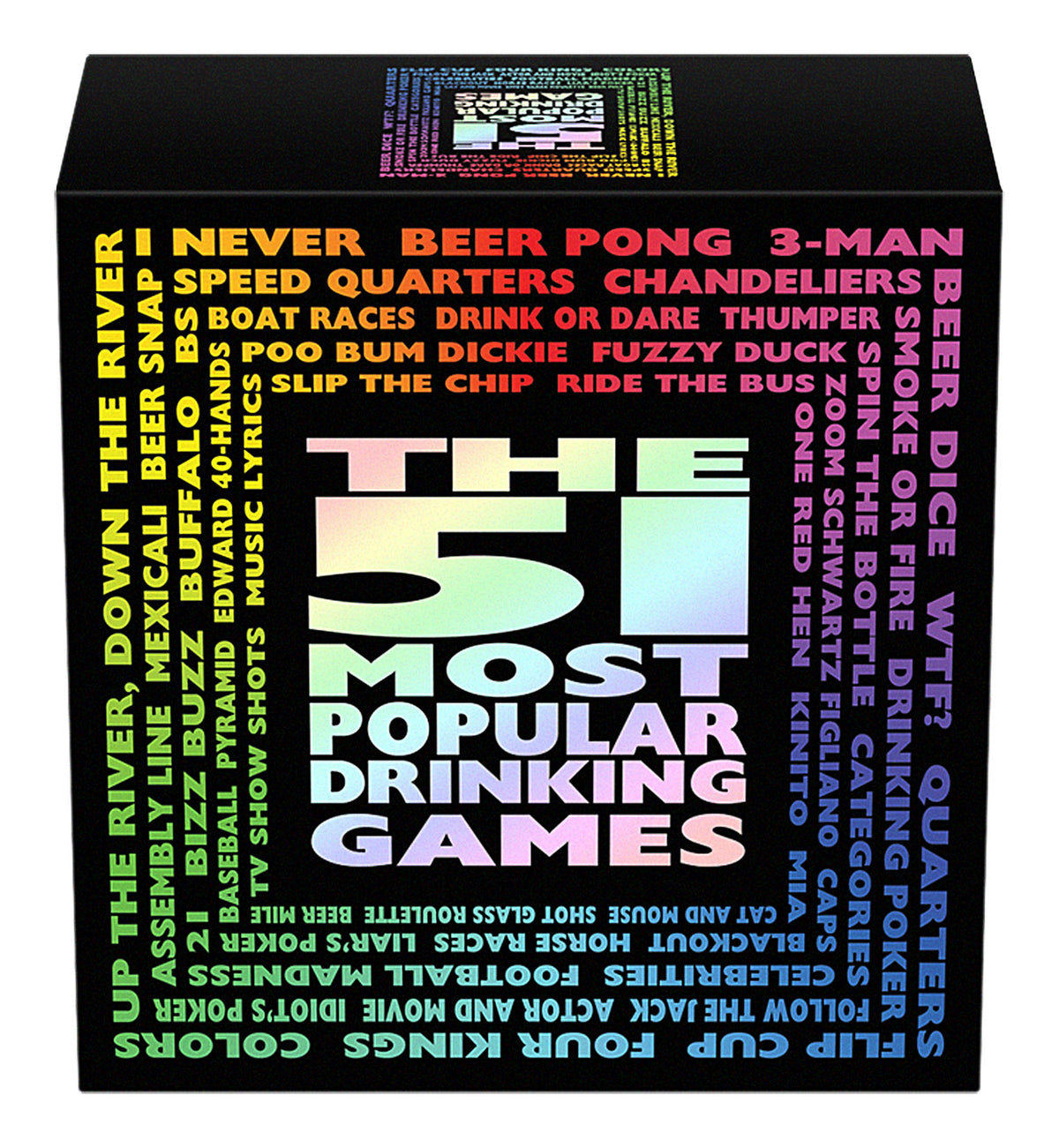 Box showcasing the 51 Most Popular Drinking Games including various party game titles.
