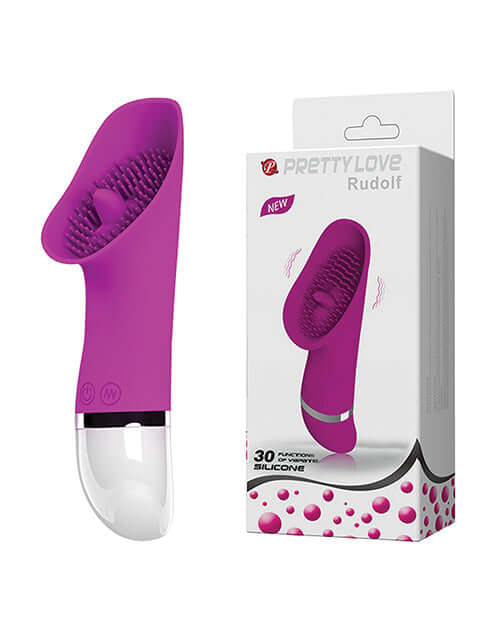 Pretty Love Rudolf Licker 30 Functions Vibrator Fuchsia in packaging with textured head for targeted vibrations.