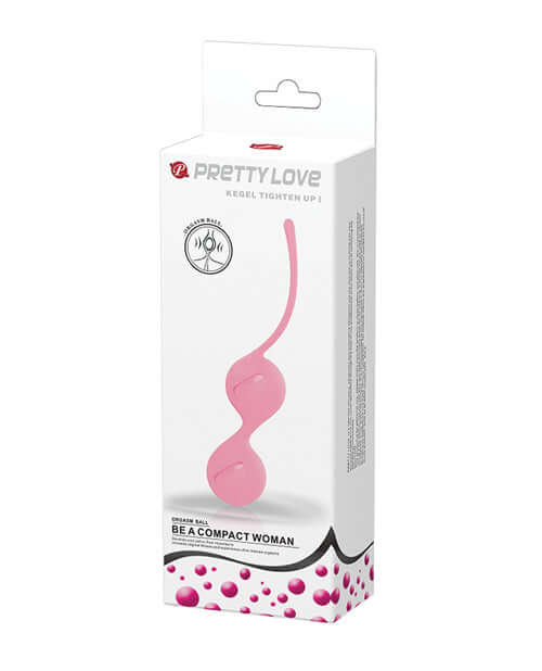 Pretty Love Kegel Tighten Up Coral packaging showcasing silicone kegel balls for pelvic strengthening and stimulation.