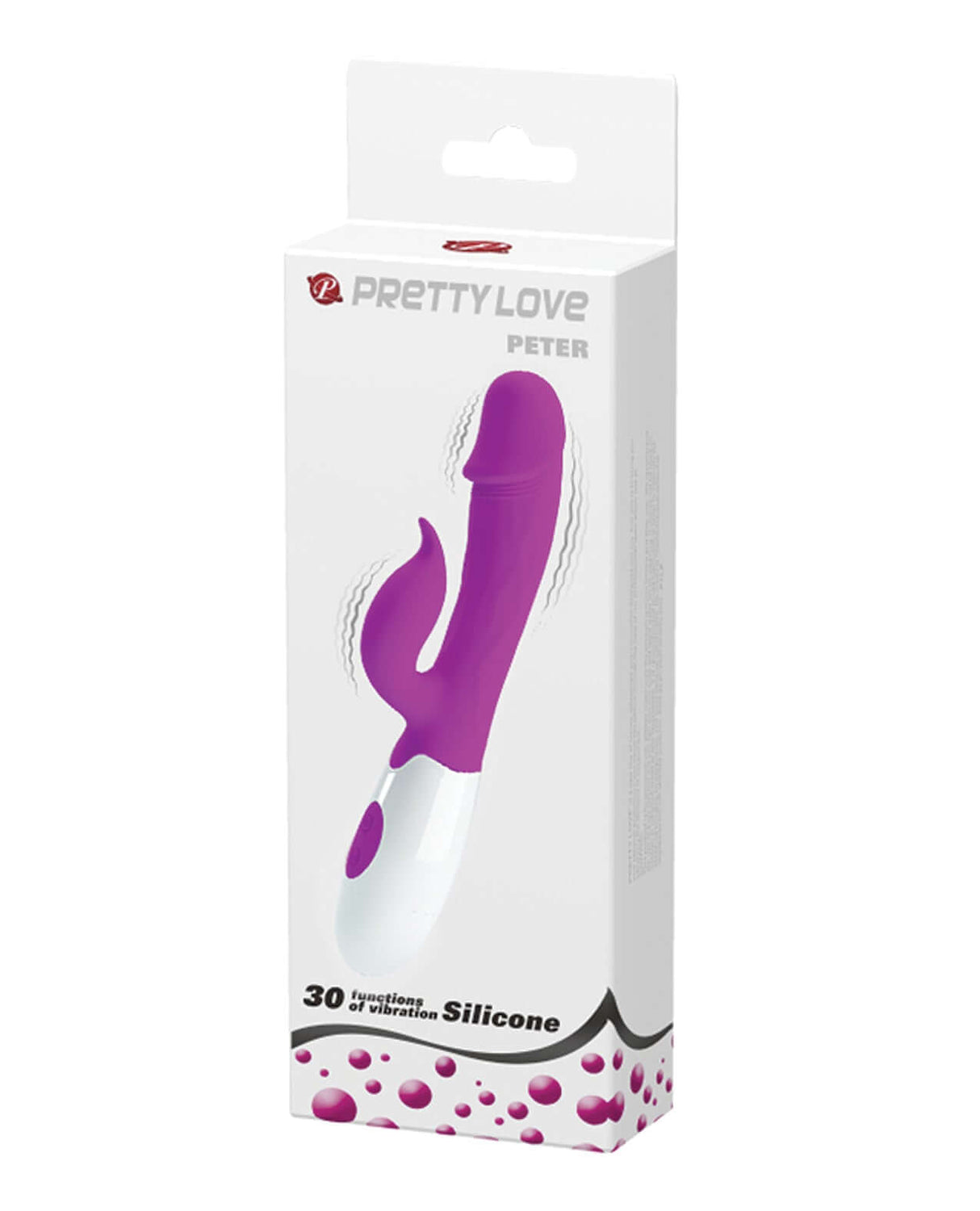 Pretty Love Peter 30 Function Rabbit Fuchsia packaging featuring a dual motor vibrator in a vibrant fuchsia color.