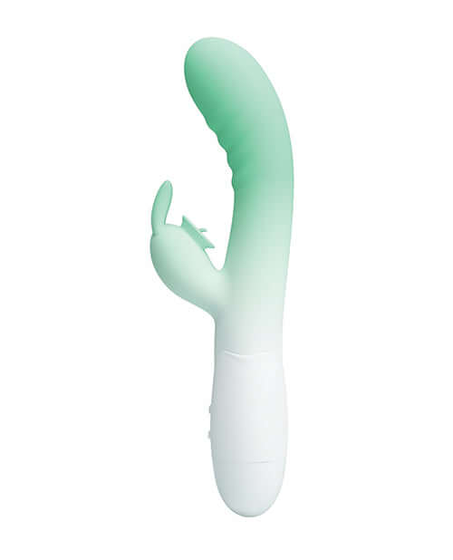 Pretty Love Cerberus Licking Rabbit Aqua Ombre vibrator with a gradient green design and dual stimulation features.