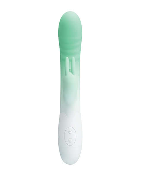Pretty Love Cerberus Licking Rabbit Aqua Ombre vibrator with a slim silicone body and external clitoral arm.