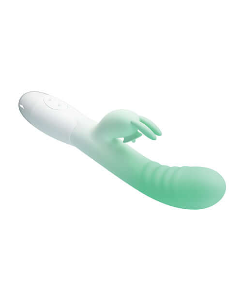 Pretty Love Cerberus Licking Rabbit Aqua Ombre vibrator showcasing its silicone design and external clitoral arm.