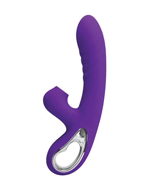 Pretty Love Jersey Sucking & Vibrating Rabbit Purple with dual motors for varied pleasure.
