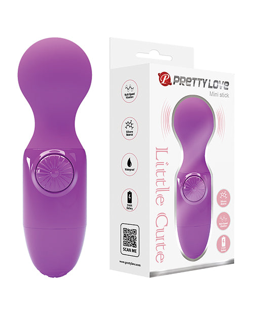 Pretty Love Little Cute Mini Stick Massager Purple shown with packaging, perfect for on-the-go pleasure.