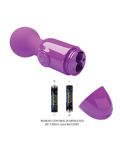 Pretty Love Little Cute Mini Stick Massager Purple with batteries for remote control operation.