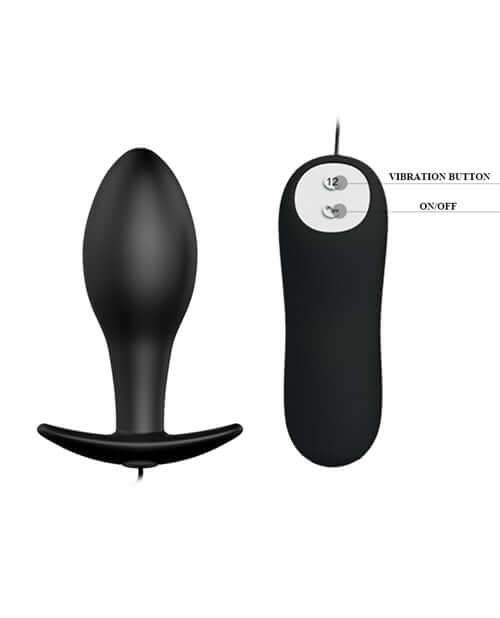 Pretty Love Vibrating Bulb Shaped Butt Plug Black with remote control and vibration settings.