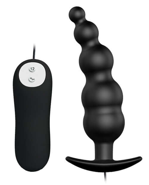Pretty Love Vibrating Bead Shaped Butt Plug Black with controller showcasing its unique design and stimulation features.