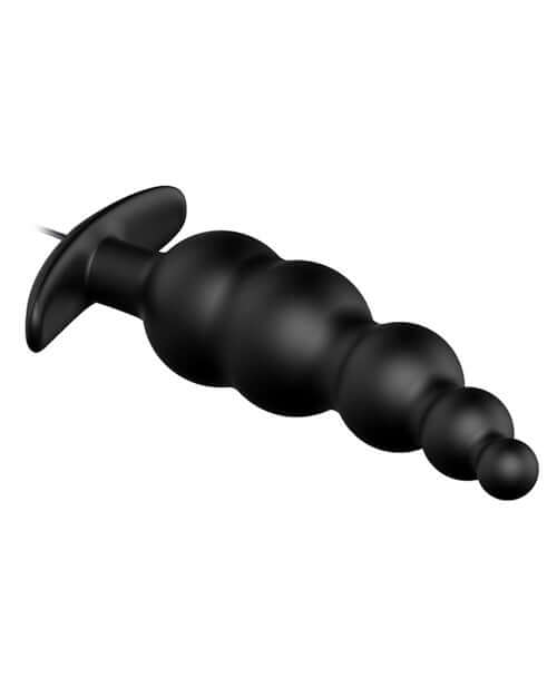 Pretty Love Vibrating Bead Shaped Butt Plug Black displayed in a side view, featuring a smooth, curved design for anal pleasure.
