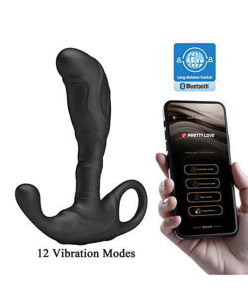 Pretty Love Prostate Massager Andrew featuring 12 vibration modes and Bluetooth app control for enhanced pleasure.
