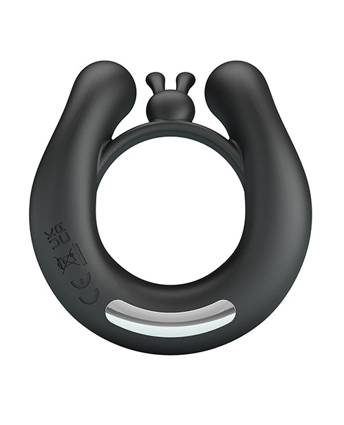 Pretty Love Vibrating Penis Ring Dahlia displayed from above, showcasing its sleek design and dual motors for enhanced pleasure.