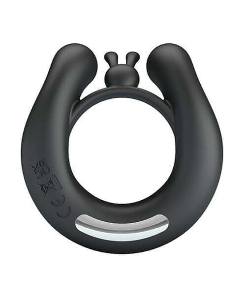 Pretty Love Vibrating Penis Ring Dahlia displayed from above, showcasing its sleek design and dual motors for enhanced pleasure.