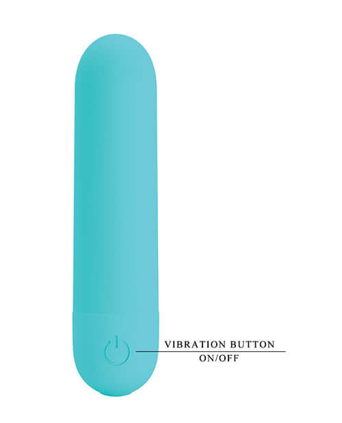 Pretty Love Stefan Mini Massager Bullet Aqua in aqua color with vibration button, showcasing its sleek design.