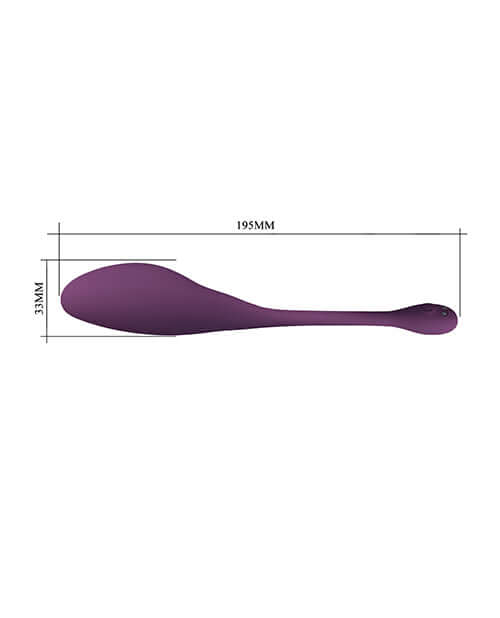 Diagram showing dimensions of Pretty Love Dora Egg Massager Purple, measuring 195mm by 33mm.