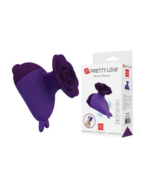 Pretty Love Dolphin Finger Vibe Purple in a sleek design with rose detailing, showcasing its luxurious silicone material.