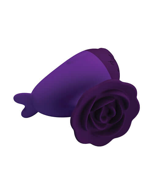 Pretty Love Dolphin Finger Vibe Purple in sleek silicone design with rose detail, perfect for luxurious and discreet pleasure.