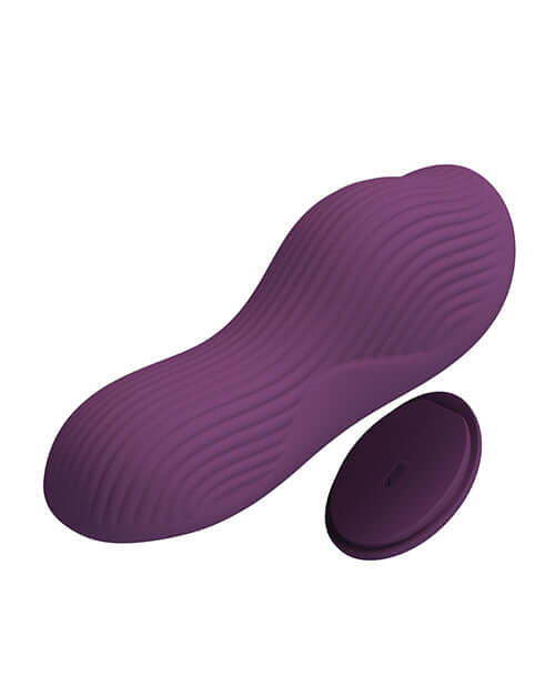 Pretty Love Mane Magnetic App-Controlled Panty Vibe Purple, sleek dual-motor vibrator with textured design.