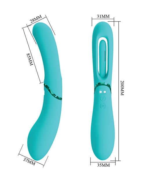 Pretty Love Romance Lexie Flapping Vibe Aqua, dual-action silicone massager in striking aqua finish.