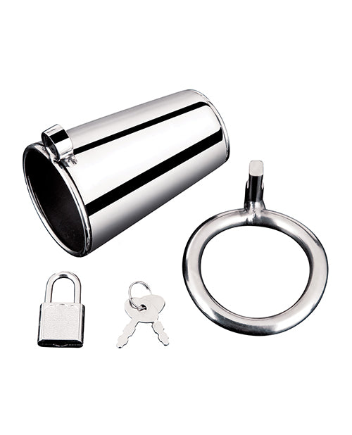 Blue Line Ultimate Cock Tease Cage Silver, stainless steel chastity device, lock and key included.