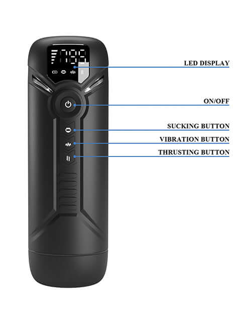 Pretty Love Multifunction Masturbator Aetolia with LED display and control buttons for sucking, vibration, and thrusting.
