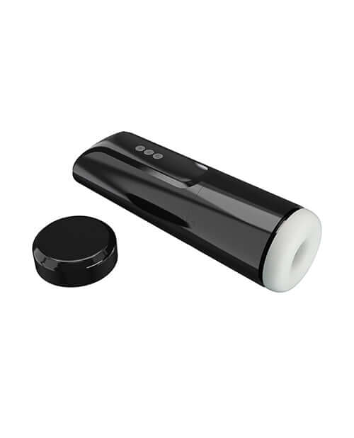 Pretty Love Automatic Masturbator Larissa showing device and lid in sleek black design for hands-free pleasure.