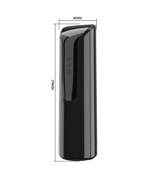 Pretty Love Automatic Masturbator Larissa side view with measurements, sleek black design for intense pleasure.