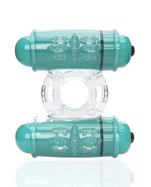 Screaming O 4T Double Wammy Vibrating Cock Ring Kiwi features dual motors for enhanced pleasure.