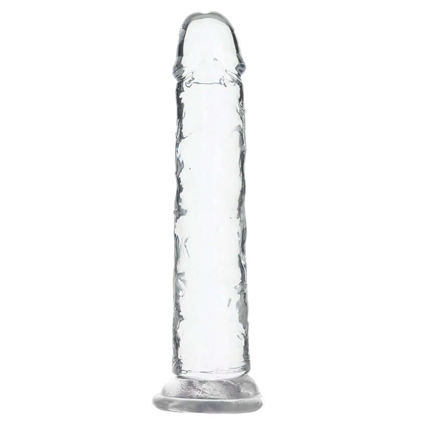 Crystal Addiction 7 Inch Straight Dong Suction Cup with crystal-clear design and realistic texture.