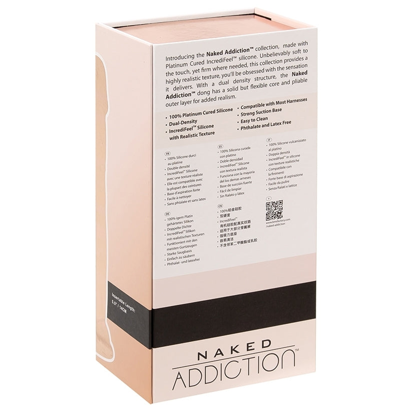 Naked Addiction Dual Density Dong Vanilla 8 Inch packaging showcasing premium silicone and features.