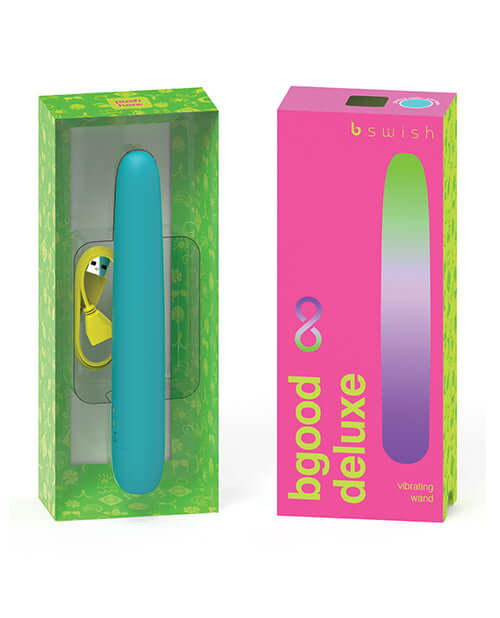 Bgood Infinite Deluxe Vibrator Sea Foam in packaging with vibrant colors showcasing the modern design and luxurious features.