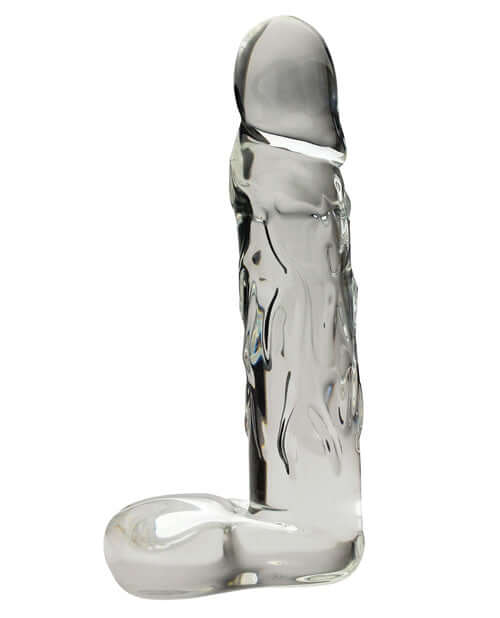 Spartacus Blown Large Realistic Glass Dildo Clear, featuring a transparent design and lifelike detail for stimulation.