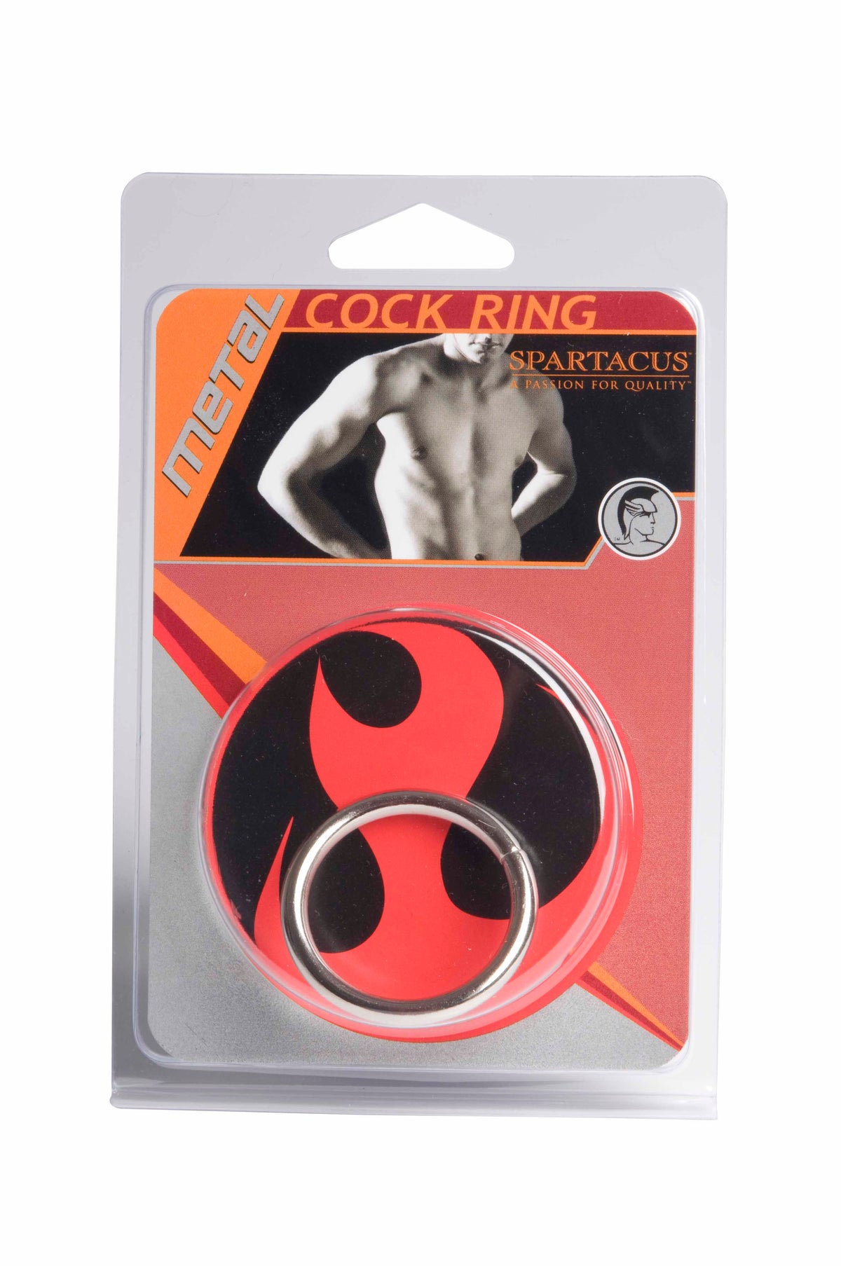 Spartacus 1-1/4 Inch Metal Cock Ring Nickel Silver packaging with product image and brand details.