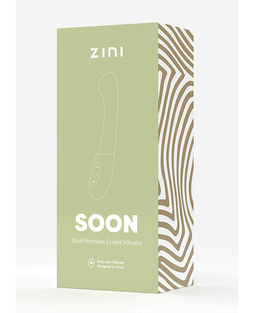 Zini Soon Blue Dual G-Spot Vibrator packaging showcasing its stylish design and features for pleasure.