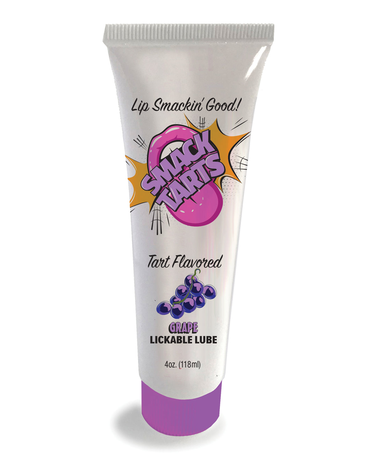 Smack Tarts Lickable Lube Sour Grape 4 Oz tube displaying tart grape flavor and playful design.