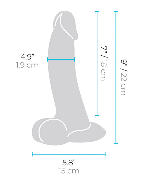 b-Vibe Slipskin 9 inches Curvy Dildo Cream dimensions illustration showing height, width, and depth.