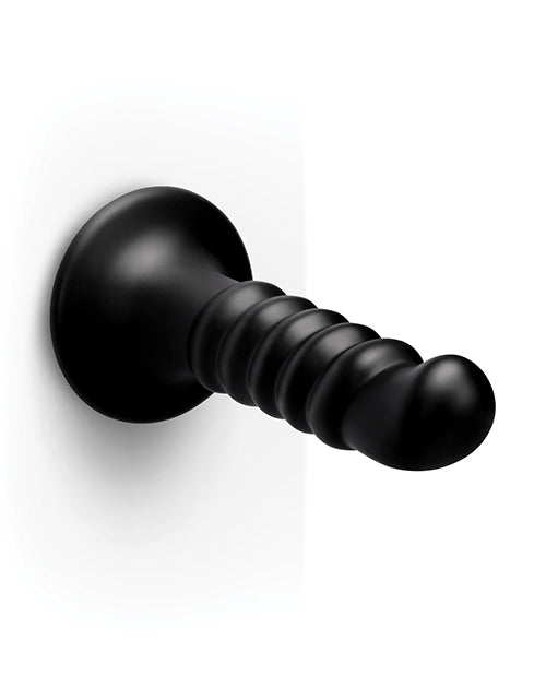 b-Vibe Krush 9.5 inch Curved & Ribbed Dildo Black with textured shaft and curved tip for enhanced pleasure.