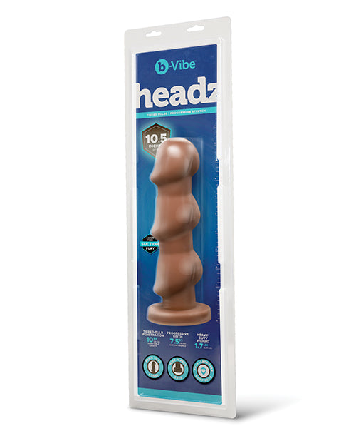 b-Vibe Headz 10.5 inch Multi-Bulb Dildo with Flared Base packaging showcasing its design and features.