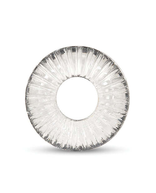 b-Vibe Stretch-Tech Swirl Flexible Secure Fit Cock Ring showcasing unique spiral texture for enhanced stimulation.