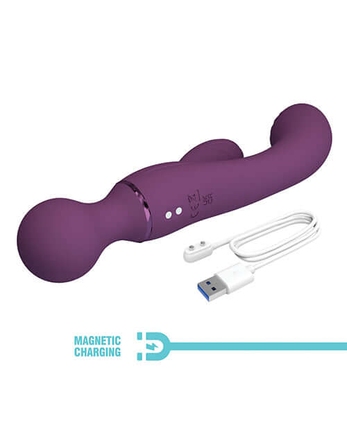 Pretty Love All Rounder Vibrator Purple with magnetic charging cable and dual-stimulation design.