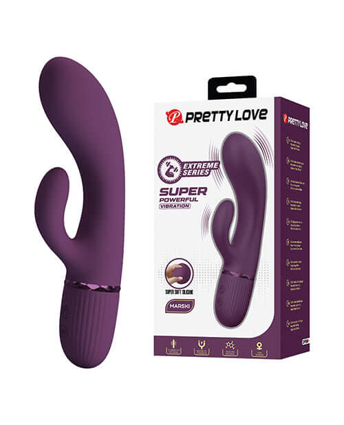 Pretty Love Extreme Series Powerful Vibration Marski dual-stimulation rabbit vibrator in purple packaging and design.