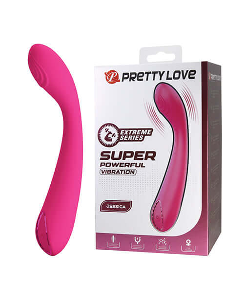 Pretty Love Extreme Series Powerful Vibration Jessica vibrator in pink packaging with ergonomic design.