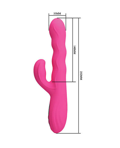 Pretty Love Winters Squiggle Vibrator Pink displayed with dimensions, highlighting its advanced design for pleasure.