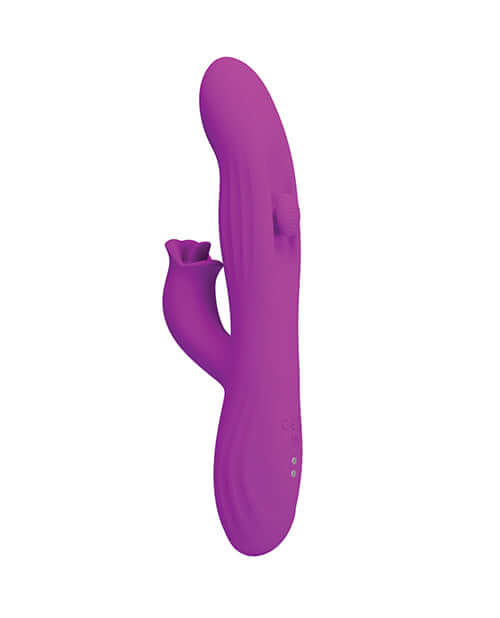 Pretty Love Yalanda G-Spot Rabbit Pink, a dual stimulation rabbit vibrator with a curved shaft and bunny ear clitoral stimulators.