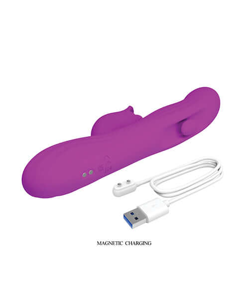Pretty Love Yalanda G-Spot Rabbit Pink vibrator with USB magnetic charging cable.