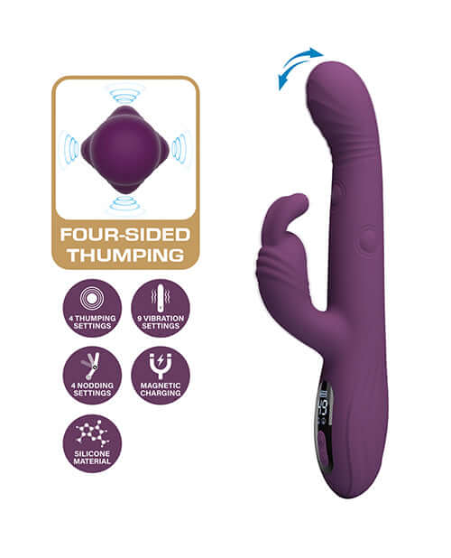 Pretty Love Dee Thumping Rabbit Purple featuring four-sided thumping, silicone material, and intuitive controls.
