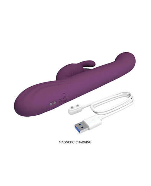 Pretty Love Dee Thumping Rabbit Purple personal massager with magnetic charging cable.