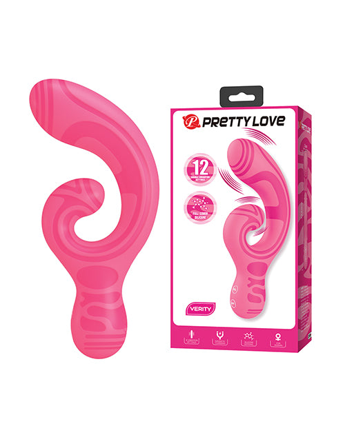 Pretty Love Verity Rabbit Vibrator Hot Pink in packaging, showcasing its elegant design and soft swirl pattern.