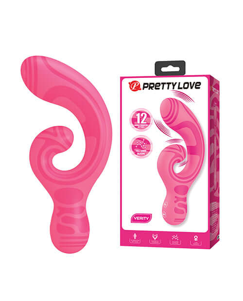 Pretty Love Verity Rabbit Vibrator Hot Pink in packaging, showcasing its elegant design and soft swirl pattern.