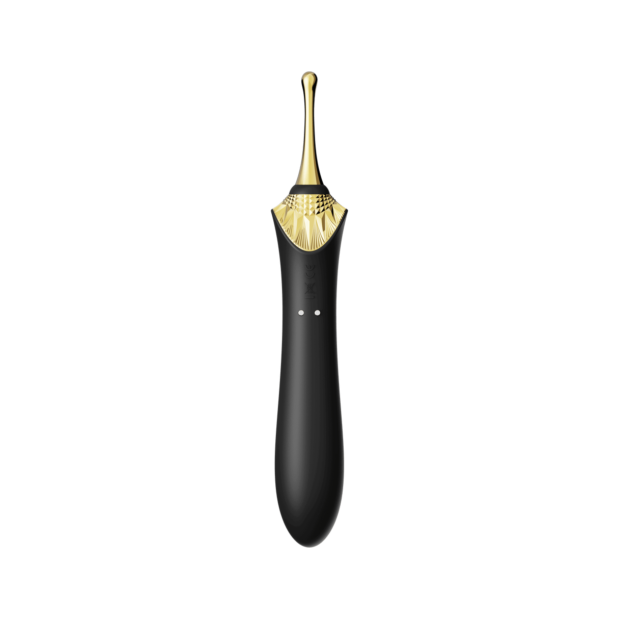 Bess 2 Clitoral Massager in Obsidian Black with gold accent, featuring multiple head attachments for targeted stimulation and heating function